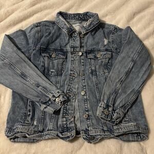 Old Navy Denim Jacket Women's L Large Distressed Jean Coat‎